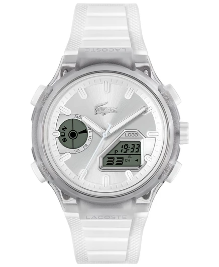 Мужские часы Lacoste LC33 с белым силиконовым ремешком, серебристый цвет 44,8 мм