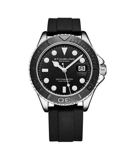 Мужские часы Stuhrling Depthmaster 42 мм, кварц, черные