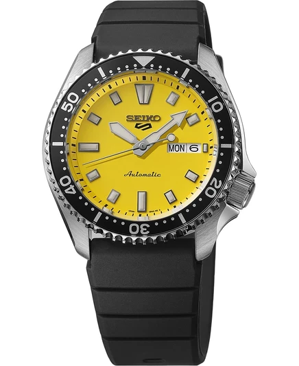 Мужские часы Seiko с 5 спортивными часами на черном силиконовом ремешке, 42,5 мм