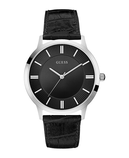Мужские аналоговые часы Guess, кожа, 44 мм, черные