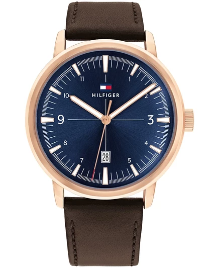 Мужские часы tommy hilfiger 44 мм кожаные, коричневые