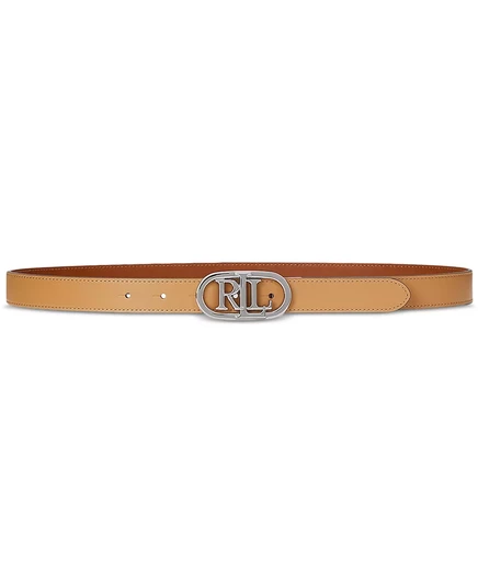 Реверсивный кожаный узкий ремень с овальным логотипом Lauren Ralph Lauren buff/lauren tan