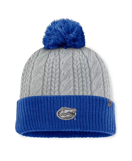 Женская вязаная шапка Top of the World серого цвета/Royal Florida Gators Becca с манжетами и помпоном gray, royal