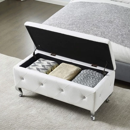 Пуфик из искусственной кожи Streamdale Furniture с хрустальными пуговицами белого цвета