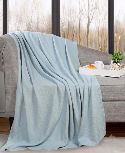 Легкий тканый плед с шевроном из жаккарда Nobel Cotton Jacquard Dobby Weave, 50 x 60 дюймов синего цвета
