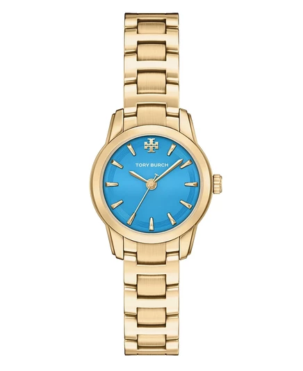 Женские круглые маленькие кварцевые часы Tory Burch The Miller с тремя стрелками из нержавеющей стали, 28-миллиметровое золото