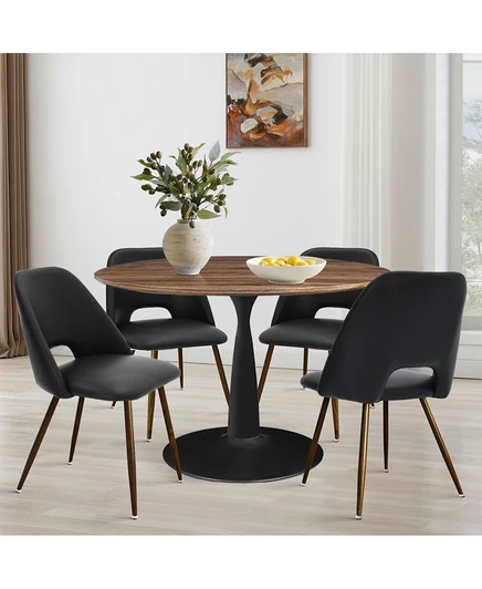 Обеденный стол Maison Boucle из 5 предметов из орехового дерева, МДФ и металла, со стульями, обитыми искусственной кожей, Обеденный столовый гарнитур
