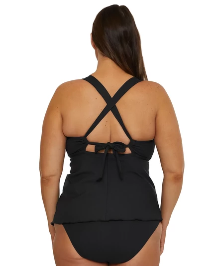 Современный многослойный топ-танкини с ребристыми краями Becca ETC Plus Size black