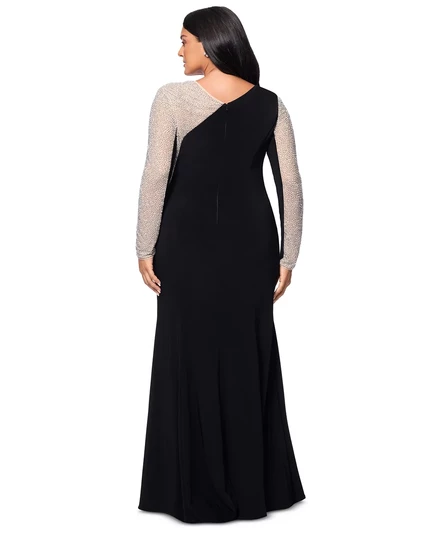 Двухцветное асимметричное платье на одно плечо размера плюс от XSCAPE black/nude/silver