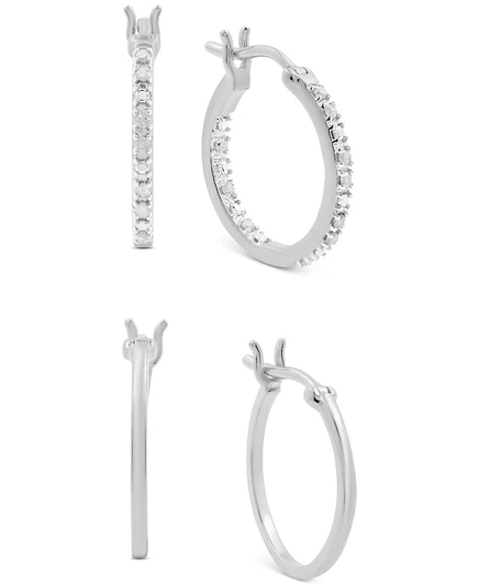 Серьги-кольца Macy's набор из 2 пар с бриллиантами, серебро
