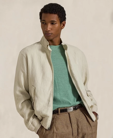 Мужская куртка Polo Ralph Lauren с имитацией горловины на молнии коричнево-бежевого цвета
