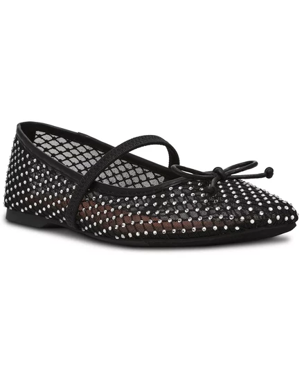  Женские балетки из сетки со стразами и бантом на плоской подошве nude mesh