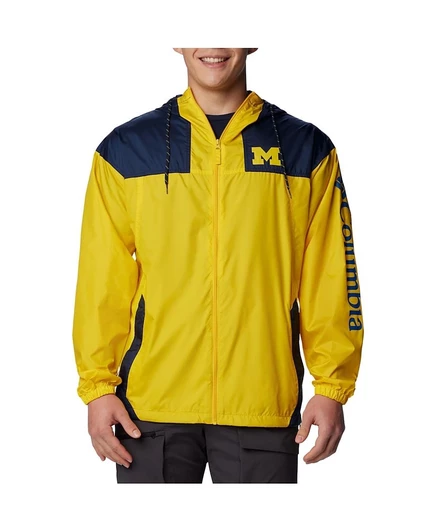 Мужская куртка-ветровка с капюшоном Columbia Maize Michigan Wolverines Flash Challenger Omni-Shade на полной молнии от Columbia.
