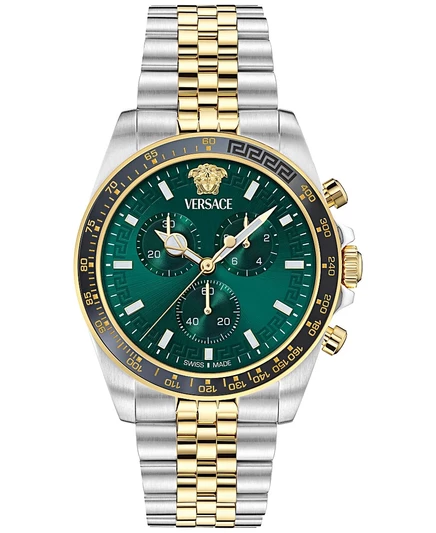 Мужские швейцарские часы-хронограф Greca Chrono Wave от Versace с двухцветным браслетом из нержавеющей стали, 43 мм, multi