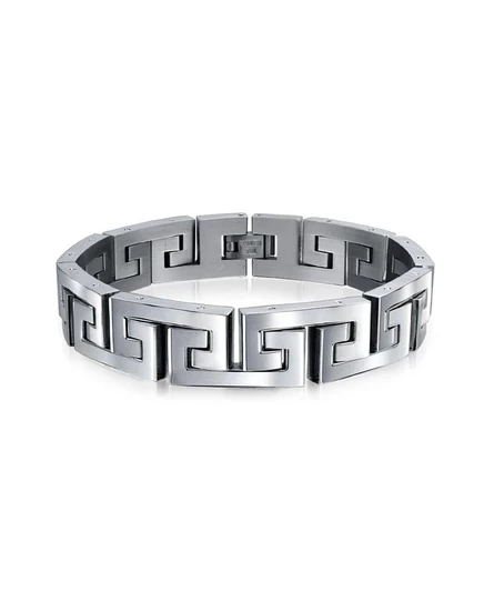 Bling Jewelry Men's Masculine Geometric Infinity Greek Key Link Bracelet Gold Plated Stainless Steel 9 Inch 12MM Width silver
