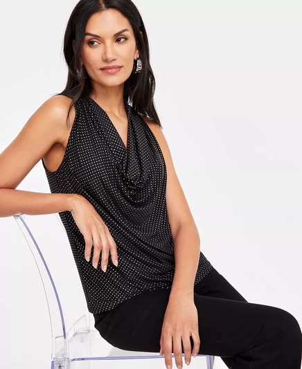  Женский блестящий топ с воротником-стойкой, эксклюзивно в Macy's deep black