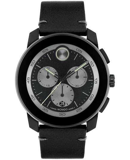 Мужские часы Movado Bold TR90 со швейцарским кварцевым хронографом из черной кожи 44 мм black