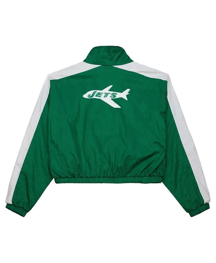 Женская укороченная нейлоновая куртка Mitchell & Ness New York Jets зеленого цвета на молнии green