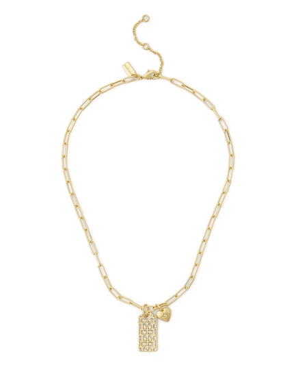 Фирменное стеганое ожерелье с подвеской-биркой из искусственного камня COACH gold