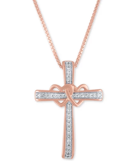 Женское ожерелье Macy's Diamond Heart and Cross, розовое