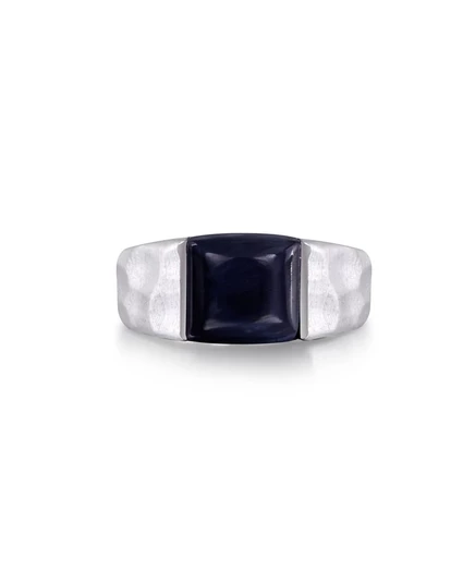 LuvMyJewelry Blue Pieter site Драгоценный камень с чеканной текстурой Мужское кольцо-печатка из стерлингового серебра белого цвета