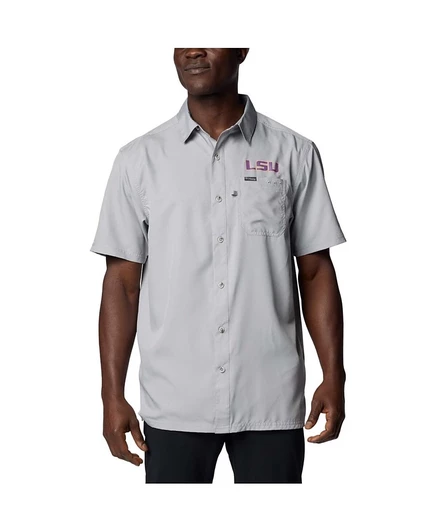Мужская серая рубашка Columbia LSU Tigers PFG Slack Tide Omni-Shade на пуговицах от Columbia gray
