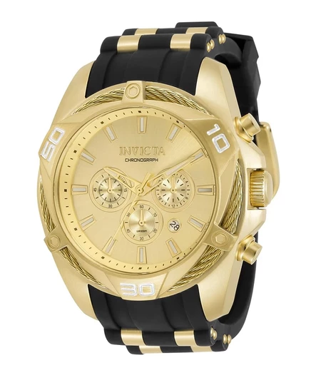 Мужские часы Invicta 34142 Bolt с кварцевым хронографом и золотым циферблатом черного цвета