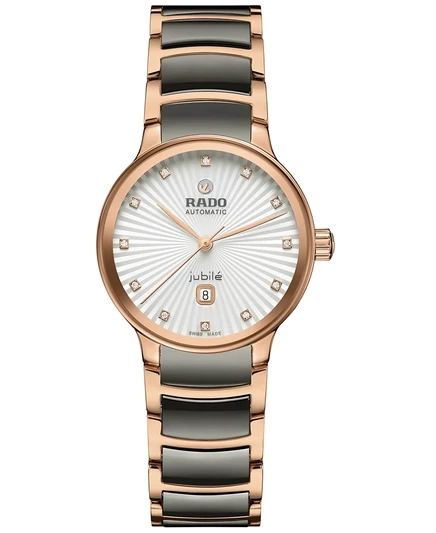 Часы Rado Унисекс Swiss Automatic с бриллиантом Centrix (1/20 карата), серая высокотехнологичная керамика и розовое золото, PVD Браслет из нержавеющей стали, 31 мм плазма
