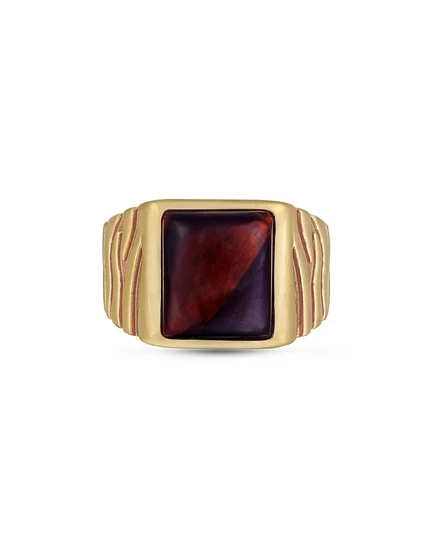 LuvMyJewelry Яркое красное кольцо с драгоценным камнем Тигровый глаз из золота, серебра с родиевым покрытием, мужское кольцо-печатка желтого цвета