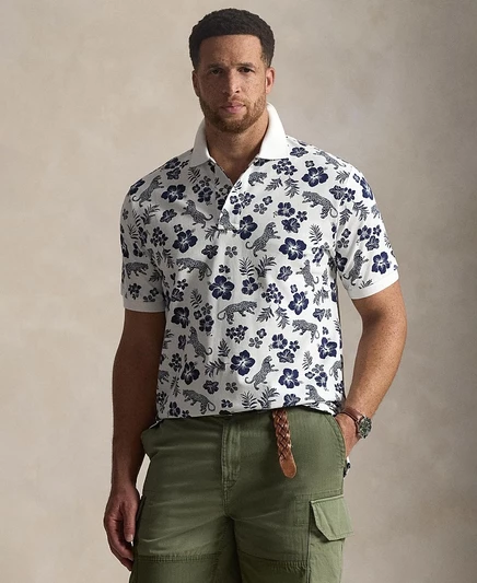 Мужская рубашка поло Polo Ralph Lauren с тропическим принтом Big & Tall белого цвета