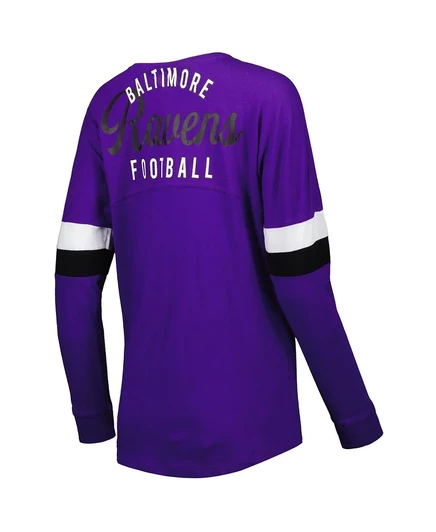Женская футболка New Era Purple Baltimore Ravens Athletic Varsity на шнуровке с длинным рукавом purple