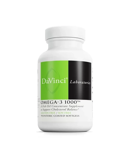 DaVinci Labs Omega-3 1000 - Пищевая добавка для поддержания нормального уровня холестерина и укрепления иммунной системы, волос и кожи - Не содержит глютена и не окрашивает