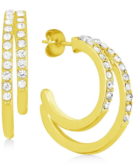 Серьги Essentials двойные кольца с кристаллами, позолоченные, 1″