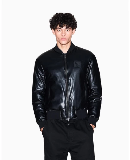 Мужская куртка-бомбер AX Armani Exchange, кожзам, черная