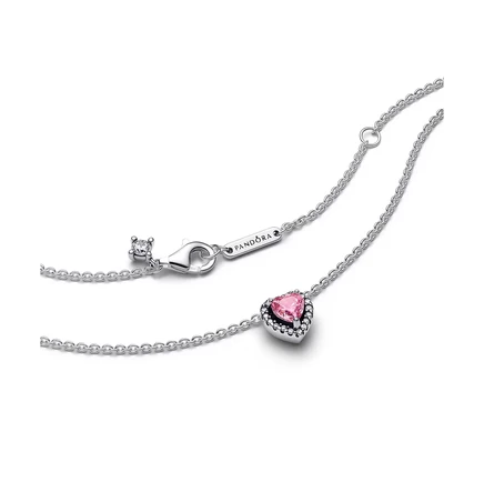 Розовое колье с приподнятым сердечком из стерлингового серебра Pandora sterling silver