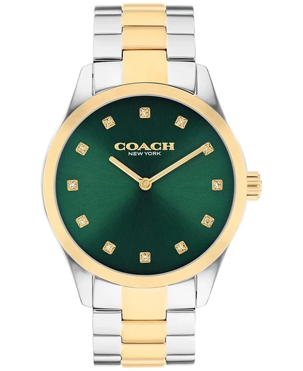 Женские часы Coach Brooks с двухцветным браслетом из нержавеющей стали, 36 мм зеленого цвета