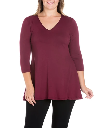 Женская туника 24seven Comfort Apparel V-образный вырез, 3/4-рукав, фиолетовая