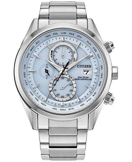 Citizen Eco-Drive Мужские спортивные часы с хронографом класса люкс на радиоуправлении, браслет из нержавеющей стали, 43 мм