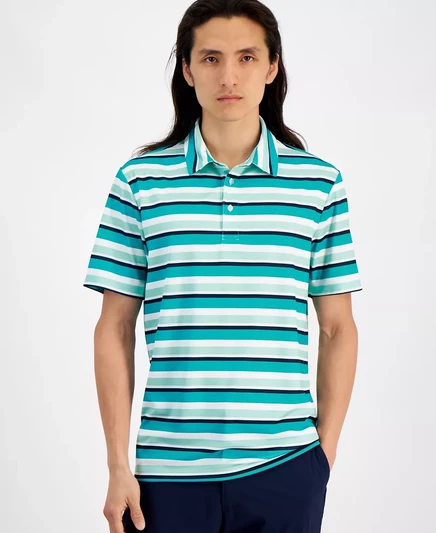  Мужская рубашка поло Post Regular Stripe Performance Tech в полоску от Post Regular, созданная для Macy's  sprint mint