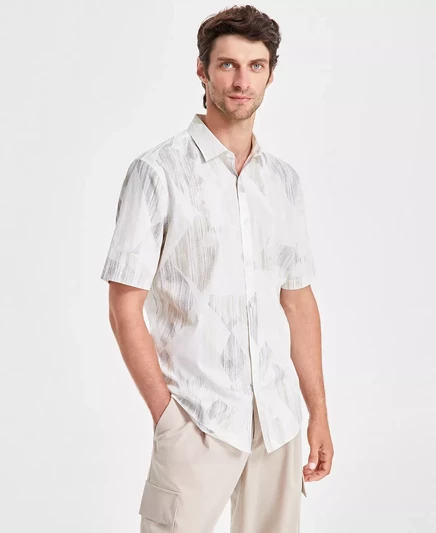  Мужская рубашка с коротким рукавом и принтом, созданная для Macy's bright white