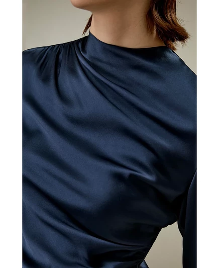 Шелковая блузка с косой волной для женщин navy blue