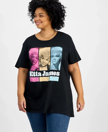 Гибридная одежда, модная хлопковая футболка Etta James Graphic из хлопка больших размеров black