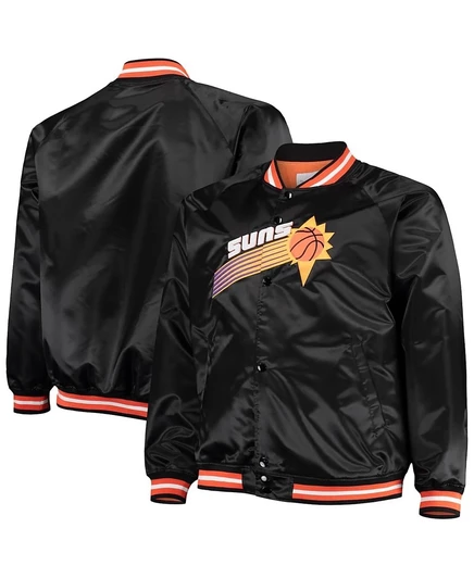 Мужская атласная куртка реглан Mitchell & Ness Black Phoenix Suns Big and Tall из твердых пород дерева в классическом стиле с полной застежкой на пуговицы black