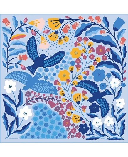 Платок Jessie Zhao «Blue Birds», шелковый, многоцветный
