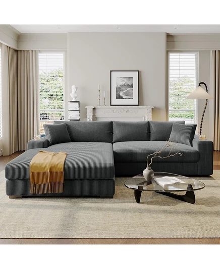 Большой секционный диван Streamdale Furniture- Толстые подушки, подстаканники и зарядка серого цвета