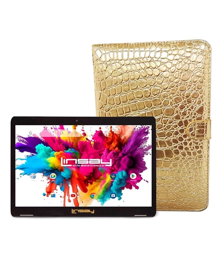 Планшет LINSAY 10.1″ 128 ГБ Android 15 с клавиатурой, золотой