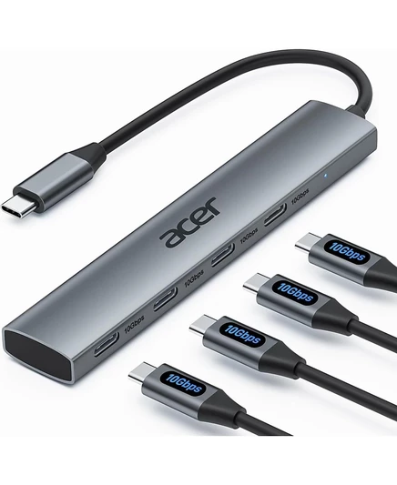 Концентратор Acer USB-C, разветвитель Type-C на 10 Гбит/с с 4 портами USB-C 3.2 серый