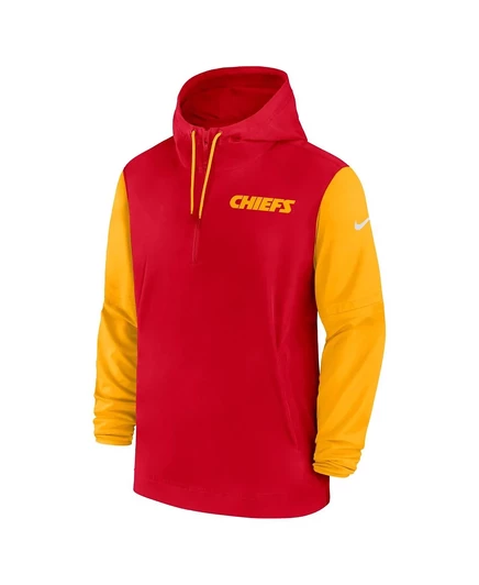Мужская куртка с капюшоном Nike Red/Gold Kansas City Chiefs 2024/25 для игроков боковой линии перед игрой на 1/2 молнии red, gold