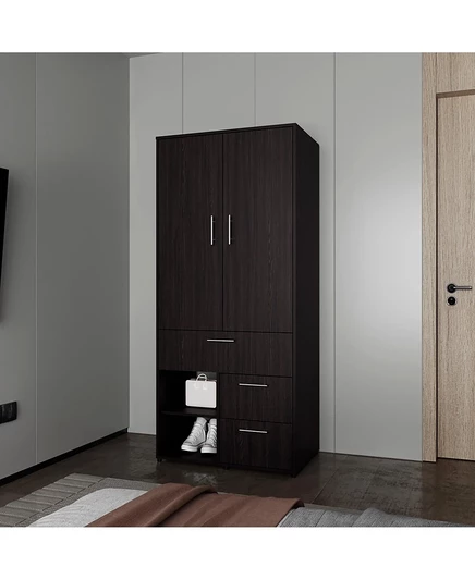 Многофункциональный шкаф-купе FM FURNITURE, не требующий ухода, со штангой и стеллажами коричневого цвета