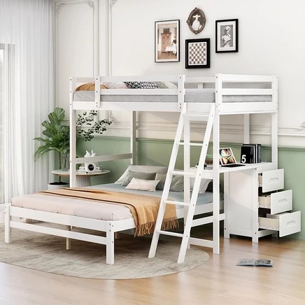 Двуспальная Двухъярусная Кровать Streamdale Furniture Со Встроенным Письменным Столом И Тремя Выдвижными Ящиками